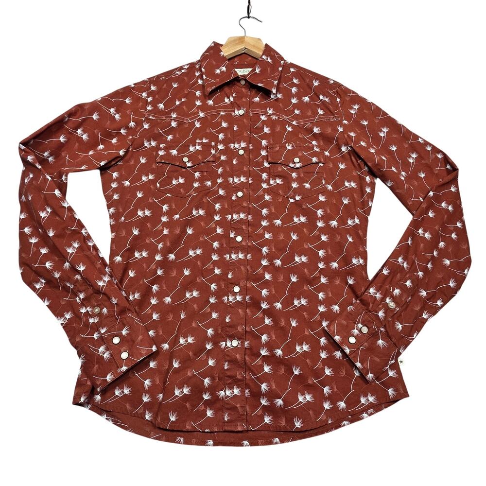 Rockies Rust Red Blouse with White Floral Pattern